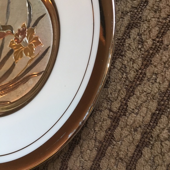 Vintage Chokin Etched copper Gilded Hummingbird Dish 6” - Picture 15 of 15